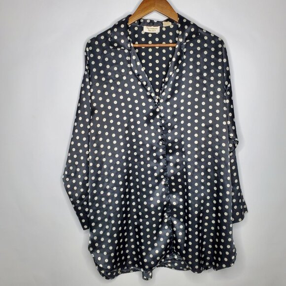 Victorias Secret Vintage Silky Polka Dot Button Down Sleep Shirt Size M/L Lounge - Picture 1 of 10